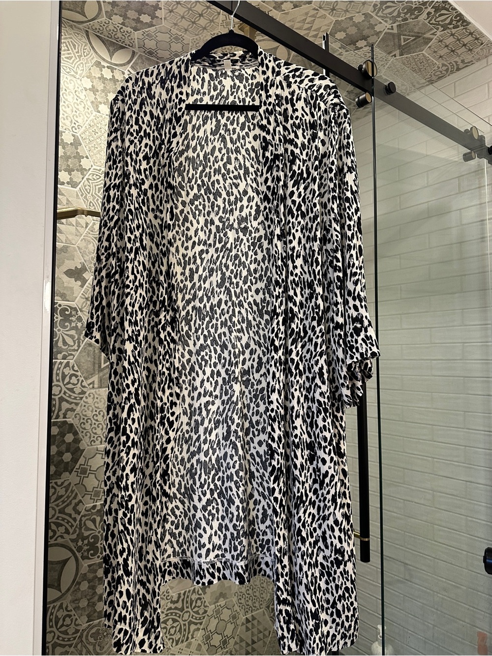 Ardene Black & White Leopard Print Open-Front Kimono